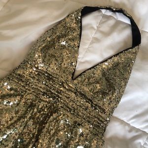 Forever21 gold glitter sequin sparkly halter dress